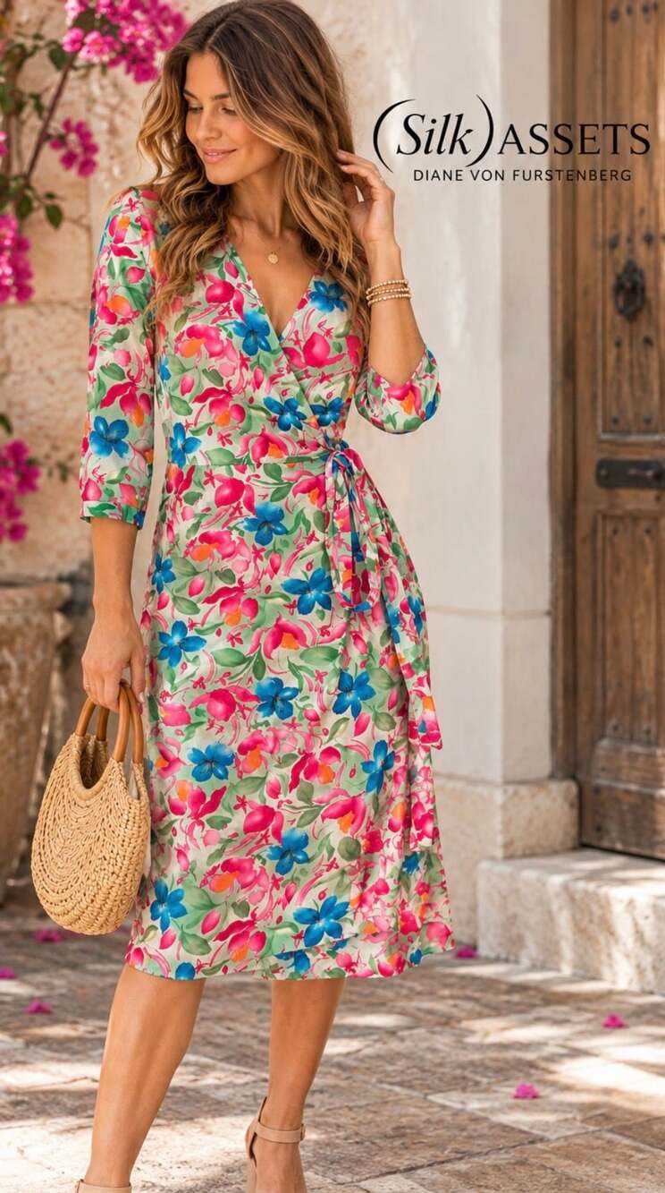 Diane von Furstenberg Silk Assets Floral Wrap Dress S 100% Silk